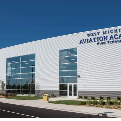 Exterior of West Michigan Aviation Academy building.